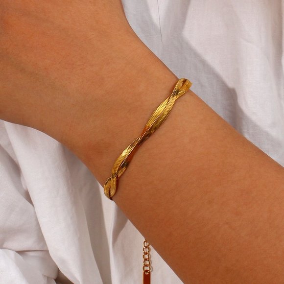 Lux 18k Gold Plated Herringbone Bracelet - Picture 2 of 2
